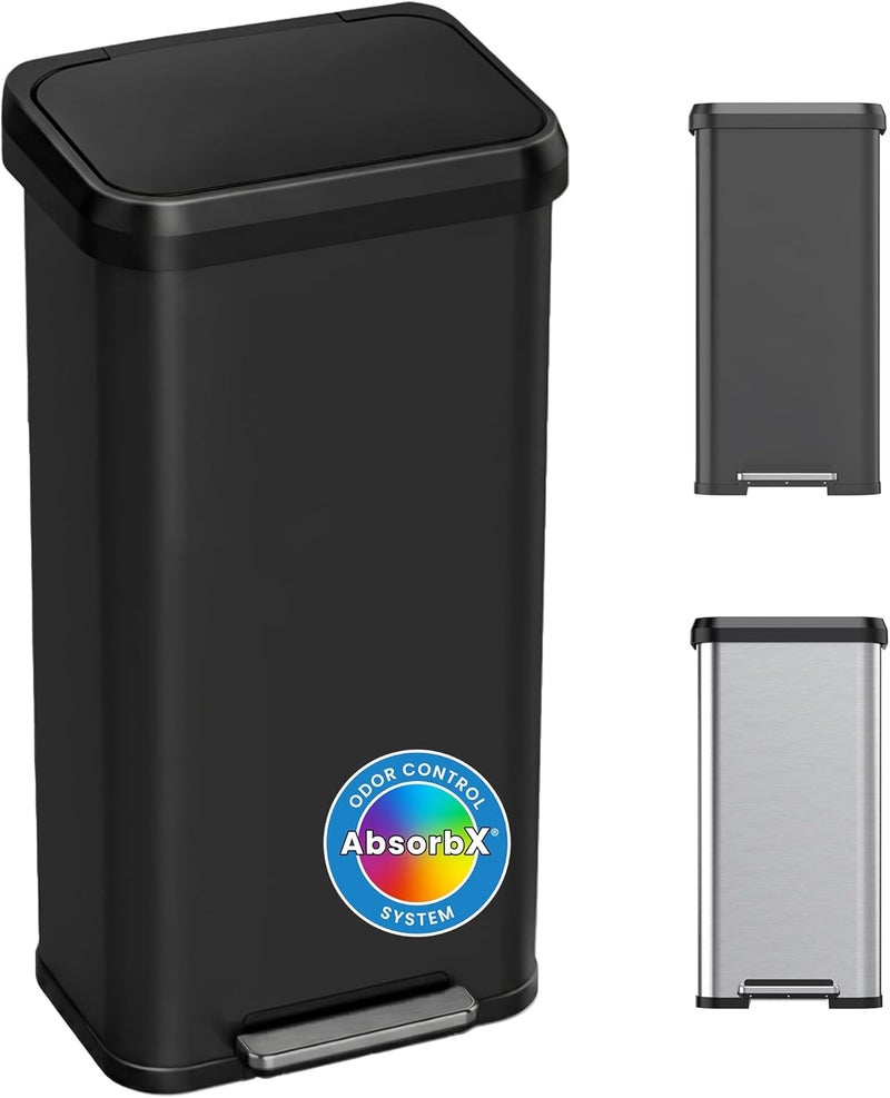 iTouchless SoftStep EXP 75 L / 20 Gallon Step Pedal Trash Can, Recycling Bin with AbsorbX Odor Filter, Stainless Steel, Soft Close Dent-Proof Plastic Lid, Home Office Work Business Garage, Matte Black - Image 1
